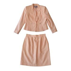Vintage Peach Pink Skirt Suit Set Blazer & Skirt Petite Size 4P